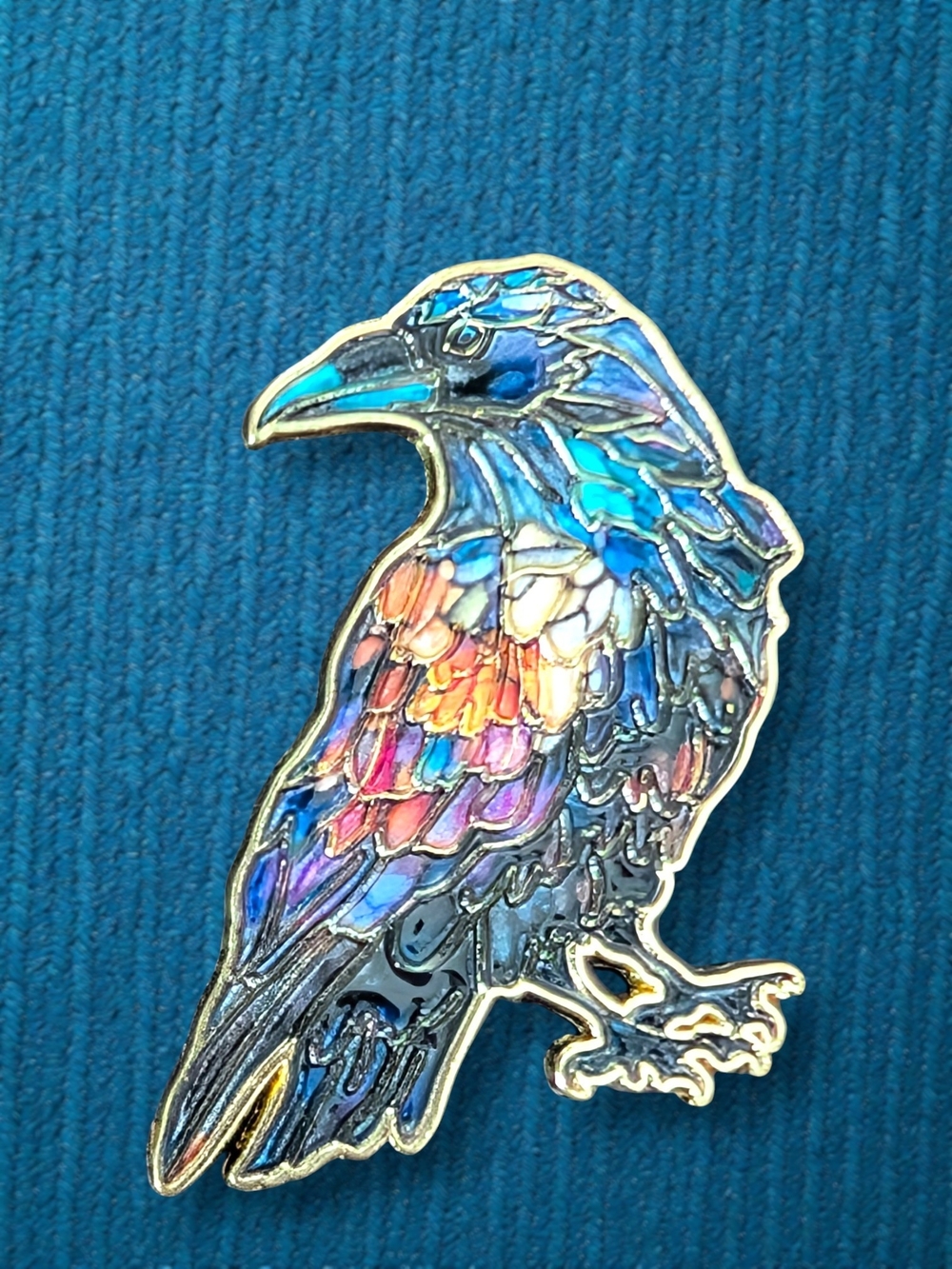 Stained Glass Style Raven Enamel Pin